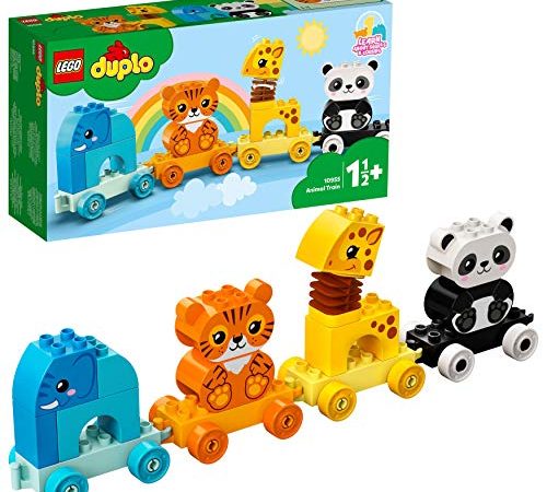 LEGO 10955 DUPLO My First Il Treno degli Animali, con Elefante, Tigre, Panda e Giraffa, Giochi Educativi per Bambini e Bambine da 1,5 Anni, Idee Regalo