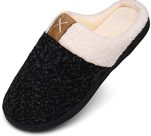 Mishansha Pantofole Uomo Donna Ciabatte da Casa Comode Memory Foam Pantofole Peluche Nero Oliva, Gr.42/43 EU