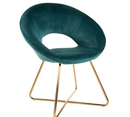 MONTEMAGGI Baroni Home Poltrona Imbottita circolare in velluto Blu Petrolio con gambe in ferro dorato. Poltrona da ufficio o da pranzo Super Confortevole e Seduta Ergonomica 71x59x84 Cm