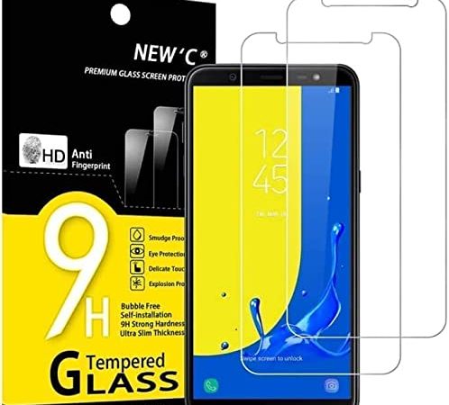 NEW'C 2 Pezzi, Vetro Temperato per Samsung Galaxy J6 2018 (SM-J600F), Pellicola Prottetiva Anti Graffio, Anti-Impronte, Senza Bolle, Durezza 9H, 0,33mm Ultra Trasparente, Ultra Resistente