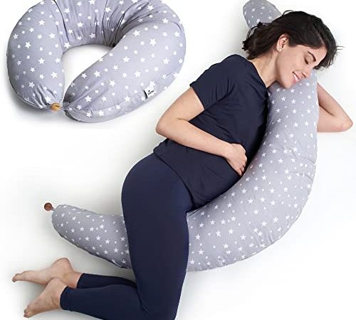 Niimo Cuscino Gravidanza e Allattamento Neonato XXL Sfoderabile Multifunzionale Riduttore Lettino Federa Esterna 100% Cotone per Mamma e Bambino
