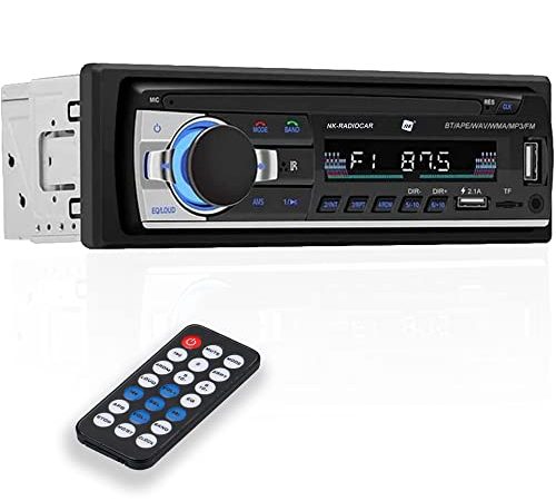 NK Autoradio Bluetooth 4.0 - 1 DIN - 4x40W - Funzione AUX, lettore MP3 e doppia porta USB, suono stereo FM, chiamate in vivavoce, telecomando, display LCD, iOS e Android