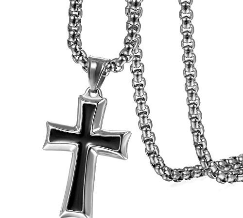 OIDEA Collana Catena Uomo Acciaio Inossidabile con Pendente Croce Nero