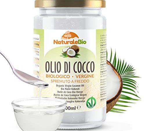 Olio di Cocco Biologico Vergine 1000 ml. Crudo e Spremuto a Freddo. Organico e Naturale. Bio Nativo e non Raffinato. Origine Sri Lanka. NATURALEBIO