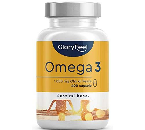 Omega 3 Olio di Pesce 400 Capsule Softgel di Omega-3 (Scorta 13 Mesi), 1000mg Ad Alto Dosaggio, 180mg EPA & 120mg DHA, Fonte di Acidi Grassi Essenziali Omega3, Olio di Pesce Puro Fish Oil