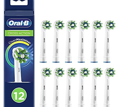 Oral-B CrossAction Testine Spazzolino Elettrico, Confezione da 12 pezzi, con Tecnologia CleanMaximise, Pacco adatto alla buca delle lettere Bianco