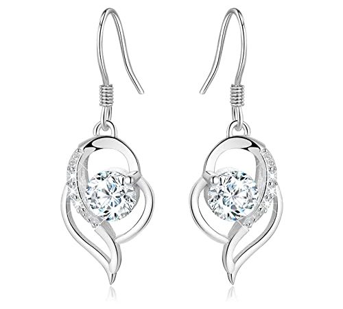 Orecchini Donna Pendenti Argento 925 - Orecchino Goccia Cuore con Ciondolo Anallergico con Zirconi 5A per Madre Fidanzata Moglie per l'anniversario di Natale San Valentino (Argento)