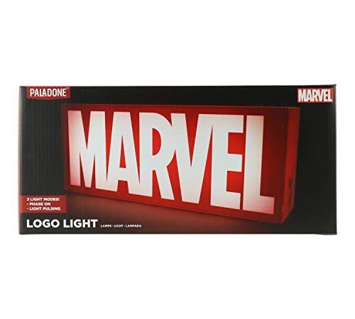 Paladone - Insegna luminosa con logo Marvel, modalità accesa fissa o lampeggiante, prodotto con licenza ufficiale