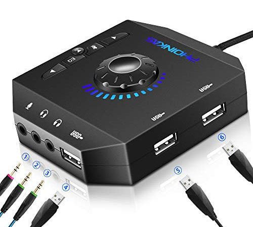 PHOINIKAS Scheda Audio Esterna, Adattatore Microfono USB con Jack per Cuffie da 3,5 mm, Controllo Volume, Riproduzione plug-in Scheda Audio Stereo, per Windows, Mac, Linux, PC, laptop, desktop