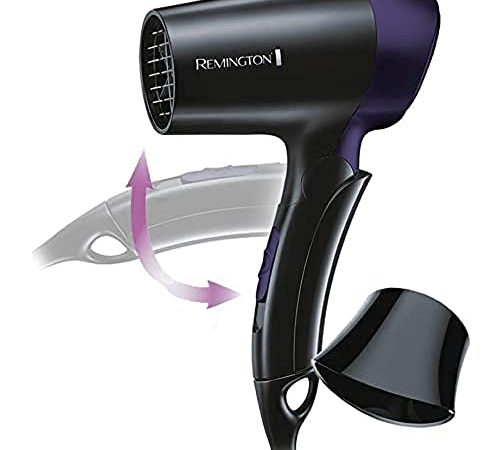 Remington Asciugacapelli da Viaggio, Manico Pieghevole, 1400 W, Concentratore Incluso, 2 Temperature + 2 Velocità, Voltaggio Universale, D2400