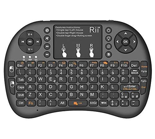 Rii Mini i8+ Wireless (layout ITALIANO) - Mini tastiera retroilluminata con mouse touchpad per Smart TV, Mini PC, HTPC, Console, Computer - Colore NERO