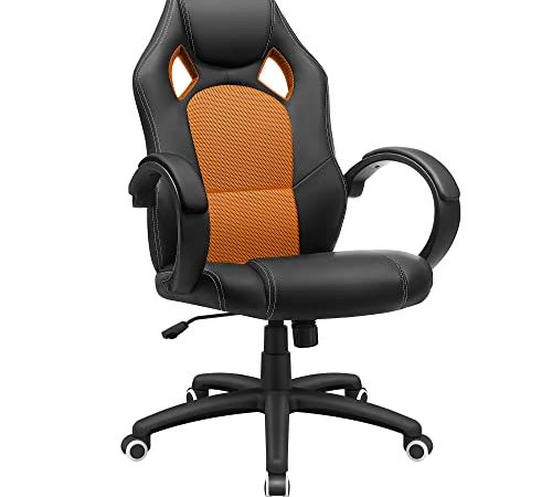 SONGMICS Sedia da Ufficio Girevole, Altezza Regolabile, Poltrona da Gaming, Sedia da Computer, con Meccanismo di Inclinazione, Nero e Arrancione OBG56BO