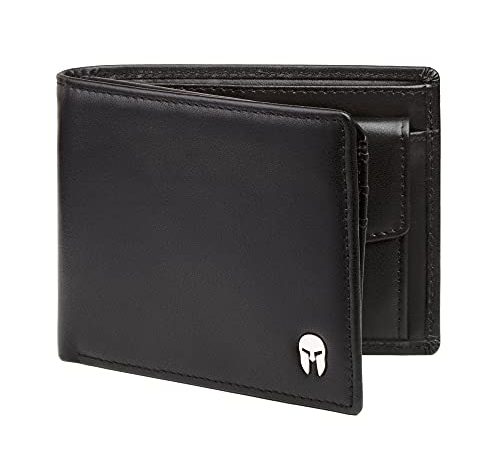 SPARTANO Portafoglio Uomo Vera Pelle con Protezione RFID, 11 Slot per Carte Credito, 1 Tasca Portamonete, 2 Scomparti Banconote, 3 Tasche interne - ZEUS (Nero)