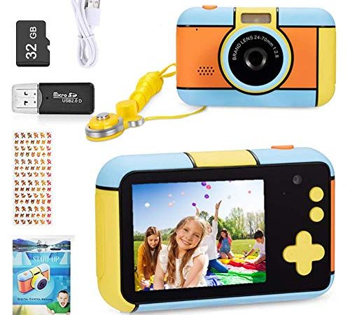ToyZoom Macchina Fotografica per Bambini 24MP Fotocamera Digitale 1080P FHD Videocamera Giochi Regalo per Bambini Ragazzi Maschio Femmina 3 4 5 6 7 8 9 10 Years con Selfies, Flash,32GB SD, 2.4 Pollici