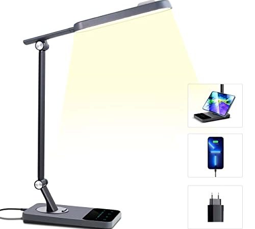 TRONTORE Lampada da Scrivania, Luce Notturna, Lampada da Tavolo, LED Protezione Degli Occhi, con porta di ricarica USB, Timer 30/60/90 minuti, 5 Modalità di Illuminazione 6 Livelli di Luminosità