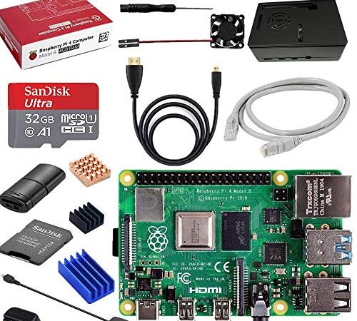 Vemico Raspberry Pi 4 Modello B 4GB Kit di Partenza 32 GB Sched SD/Custodia ABS/Ventola Raffreddamento/Dissipatore Calore/Cavo HDMI a HDMI/5V 3A Cavo Alimentazione con Interruttore/Lettore di Schede