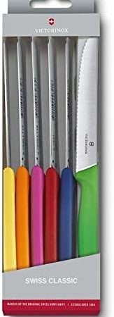 Victorinox, set di 6 coltelli da tavola e verdura Swiss Classic, con lama seghettata in acciaio inox, colorati