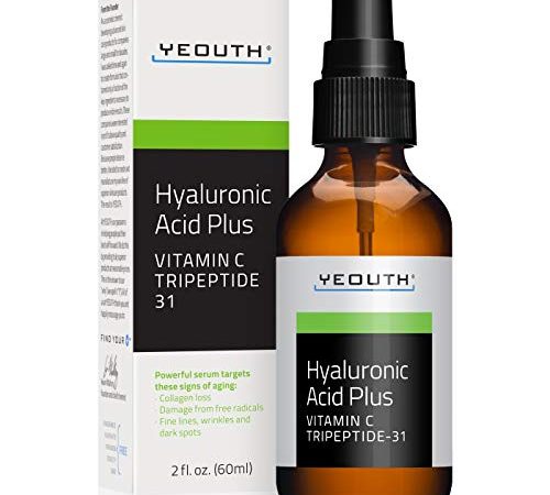 YEOUTH Acido Ialuronico Plus Siero Viso con Vitamina C, Organico, Supporti Collagene per Pelle Plumper, Anti Occhiaie Antirughe Antimacchia Skincare Prodotti per Uomo e Donna