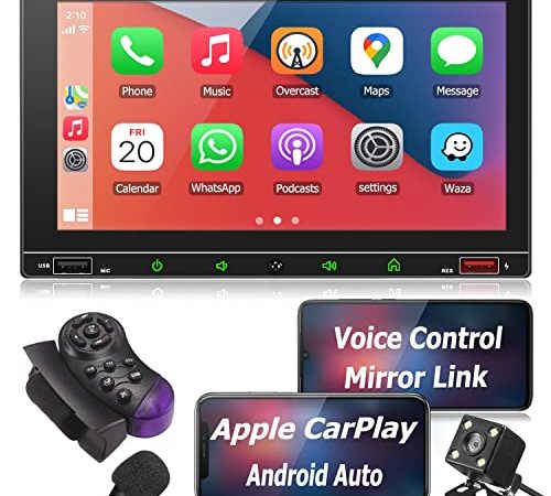 ZKJAYOE Autoradio 2 DIN Compatibile con Apple CarPlay & Android Auto & Assistente Vocale, Schermo HD da 7 Pollici con Bluetooth 5.0/Backup Camera/2 USB/Porta SD/SWC/Mirror Link, FM/AM/RDS Radio