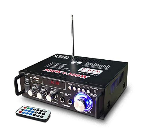 600W Amplificatore, HiFi Audio Stereo BT Radio Portatile per Auto o Casa, con Telecomando ed Mini Display 2CH LCD, 12 V / 220 V (600W)