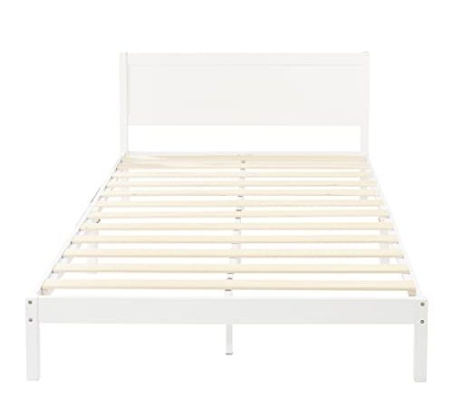 Amazon Basics, Telaio letto matrimoniale in legno di pino massiccio con testiera classica, 140 x 200 cm, bianco