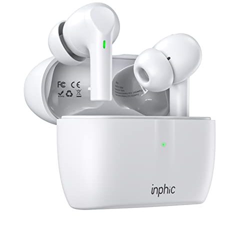 Auricolari wireless Bluetooth, INPHIC Cuffie intrauricolari True Wireless Bluetooth 5.1 Auricolari con cancellazione del rumore, Auricolari stereo impermeabili IPX7 per sport/tempo libero Bianco