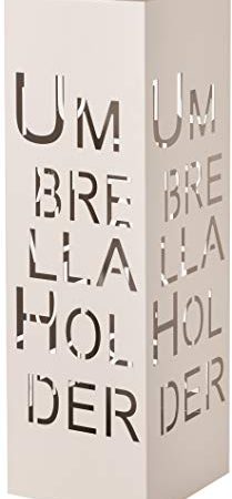 Baroni Home Portaombrelli Porta Ombrelli Design Moderno in Metallo con Intaglio Scritta Umbrella Holder Grigio Tortora con Gancino e Vaschetta Scolapioggia Rimovibile 15,5X15,5X49 cm