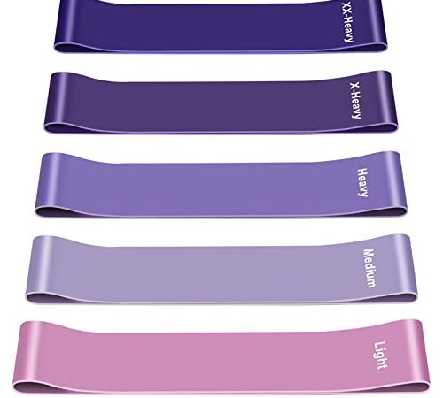 Elastici Fitness [Set di 5], Fasce Elastiche Fitness con 5 Livelli di Ressistenza, Dermocompatibile Bande Elastiche Fitness per Yoga, Pilates, Glutei, Allenamento, Crossfit