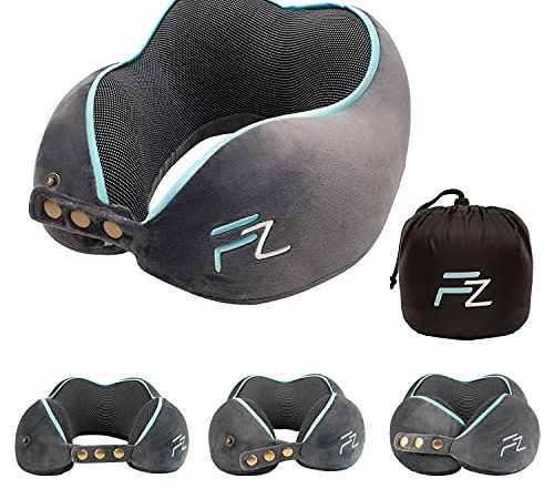 FLOWZOOM® COMFY Cuscino da viaggio collo | Cuscino aereo | Cuscino collo | Cuscino cervicale da viaggio in aereo e auto | cuscino da viaggio memory foam per il kit da viaggio | Adulti, Grigio