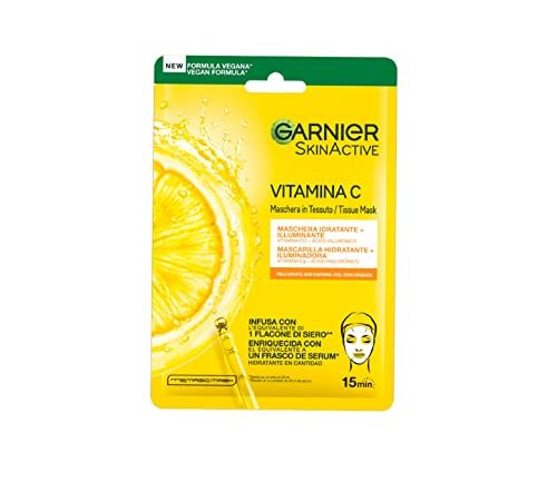 Garnier Maschera in Tessuto Skin Active Hydra Bomb, Idratante e Illuminante, Con Vitamina C e Acido Ialuronico, Per Pelli Spente e Non Uniformi, 28 g