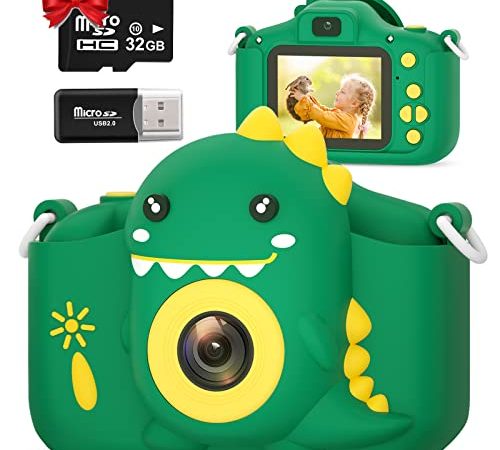 Hangrui Macchina Fotografica per Bambini, Mini Ricaricabile Fotocamera Digitale Bambini,Macchina Digitale Bambini con Scheda SD 32 GB, con LCD da HD 18 MP / 1080P, Regalo di Natale & Compleanno-Vert