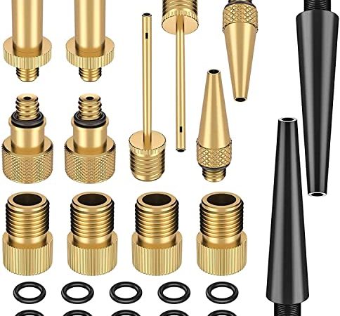 HENMI Set di adattatori per valvole per Bici da 24 Pezzi, valvole per Bici in Rame Puro, Nessuna Perdita d'Aria, Nessuna decolorazione Valvola DV AV SV per Pompa da Bici, Include 10 O-Ring
