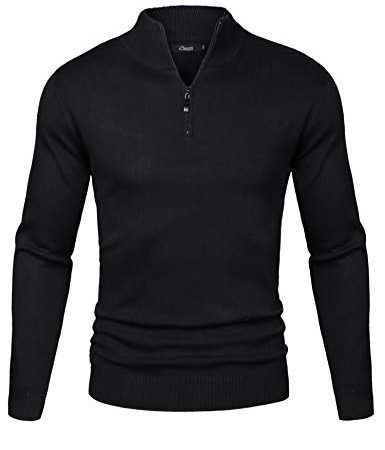 iClosam Maglioni Uomo Invernali Collo Alto con Zip Pullover Giacca in Maglia Maglione Pullover Invernale (Nero, M)