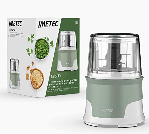 Imetec Tritapiù tritatutto, 4 lame in acciaio inox, Capiente contenitore 600 ml, 18.000 giri/min, Funzionamento a pressione, 1000 w, Materiali bpa free