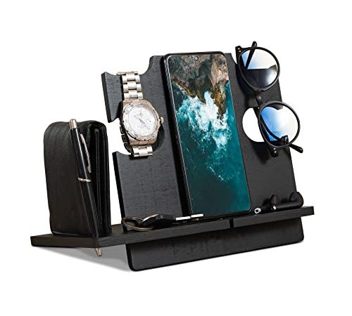 LAC Docking Station Legno per Cellulare | Organizer Uomo Idea Regalo Prima Festa del Papà | Idee Regalo Uomo Compleanno Anniversario Per Lui | Svuotatasche Portaoggetti per Marito Fidanzato Fratello