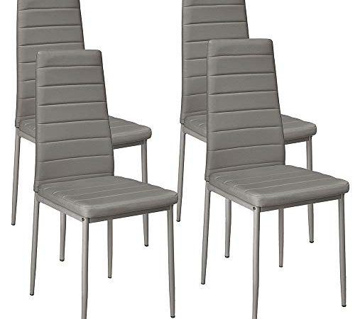 LANTUS Set 4 sedie impilabili Modello per Cucina Bar e Sala da Pranzo, Robusta Struttura in Acciaio Imbottita e Rivestita in Finta Pelle,4 pezzi (grigio)
