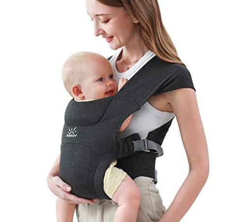 Marsupio Neonati Ergonomico, MOMTORY Marsupio Neonato, Portabebè per Neonati Extra Morbido ed Ultraleggero,Neonati a Bambini con Chiusura Uncino & Asola per Una Facile Regolazione, 3-12kg