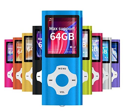 Mymahdi lettore portatile MP3 / MP4, blu scuro con schermo da 1,8 pollici e slot per schede memory card, supporto memory TF a 128GB
