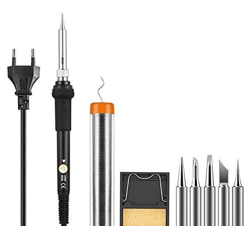 Saldatore Kit, Set completo da 220 V60 W, spina Eu per la temperatura regolabile con 5 punte di saldatura, supporto, spugna pulita, filo di saldatura