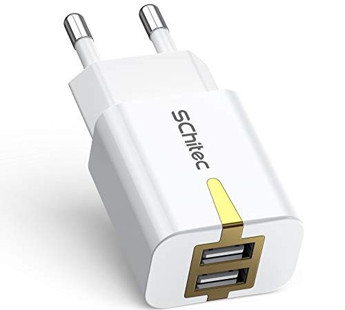 SCHITEC Caricatore USB, Caricatore USB da Muro 2 Porte 5V/2.1A Caricabatterie USB Presa USB Compatibile Per iPhone XS XR 8 7 6 Samsung M20 A50 S10 Huawei P30 P20 Lite Mate 20 Lite, Xiaomi Redmi Note 7