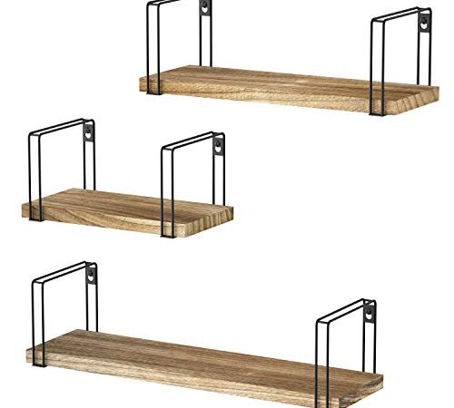 SRIWATANA Mensole da Muro Legno Scaffale Parete per Cameretta Salotto 3 Pezzi, Carico Massimo 18 kg, 23/33/43cm (Marrone)
