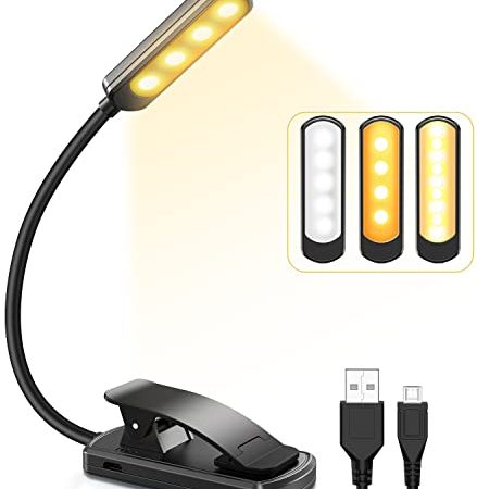 TEAMPD Luce da Lettura, USB Ricaricabile Lampada da Lettura, 9 LEDs 3 Modalità con Clip Luce per Lettura Libri a Letto, 360°Flessibile Collo Luce Lettura per Libro,Kindle,Portatili,Viaggio,Emergenza