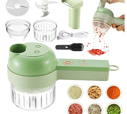 4-in-1 Set di Tritatutto da Cucina, Elettrico Mini Robot da Cucina Affetta, Multiuso da Cucina Lama in Tritatutto di Alimenti Cutter per Aglio Peperoncino Cipolla Sedano Carne , ricaricabili USB