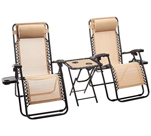 Amazon Basics - Sedie a sdraio Zero Gravity con tavolino, set da 2, Beige