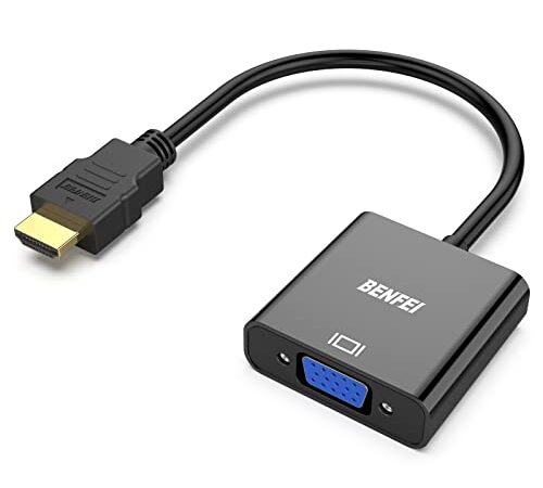 BENFEI Adattatore HDMI a VGA, HDMI-VGA Placcato in Oro (da Maschio a Femmina) per Computer, Desktop, Laptop, PC, Monitor, proiettore, HDTV, Chromebook, Raspberry Pi, Roku, Xbox e Altro - Nero