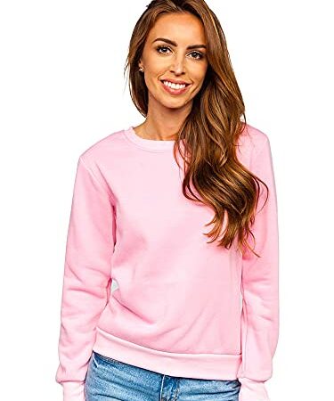 BOLF Donna Felpa Senza Cappuccio Maglia Manica Lunga Tempo Libero Sport Fitness Outdoor Basic Casual Style W01 Rosa S [A1A]