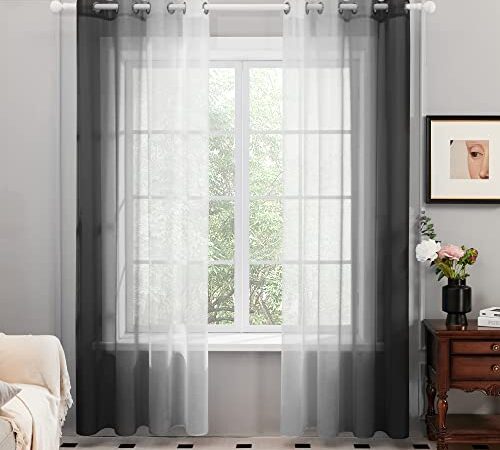 Deconovo Tende Salotto in Voile con Occhielli 2 Pannelli, Tenda per Finestra per Soggiorno e Camera da Letto, 140x270cm (Larghezza x Altezza), Nero