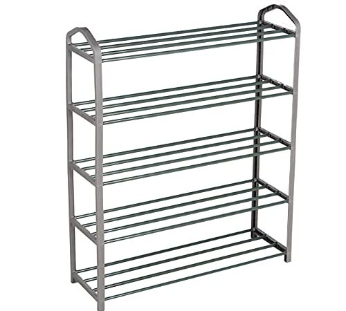 Dediam Scarpiera Scaffale Slim A 5 Ripiani Con Struttura Salvaspazio In Acciaio, Portascarpe e Organizzatore Multiuso Per Casa, Giardino, Campeggio e Vacanza
