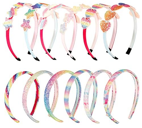 Fasce Per Capelli Arcobaleno, Comius Sharp 12 Pezzi Fasce Per Capelli Con Cuore Glitterato, Fasce Per Capelli Con Stella Con Paillettes, Fascia Multicolore Per Accessori Per Capelli Per Ragazze