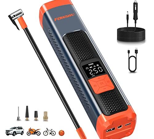 FOWAWU 6000mAh Compressore Aria Portatile Auto 150PSI,Mini Compressore Portatile Gonfiatore Auto Pompa Pneumatica con Schermo LCD Cavo DC 12V Torcia LED Power Bank per Auto Moto Biciclette Palloni